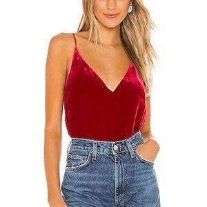 L'AGENCE Red Velvet Camisole Top